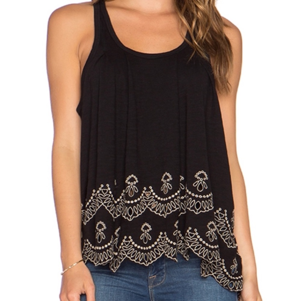Free people flowy tank top w embroidery and cutout